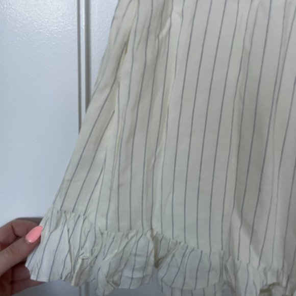 Weworewhat Collared Wrap Dress Ivory Short Puff Sleeve Pin Stripe Ruffle Hem - Picture 11 of 11